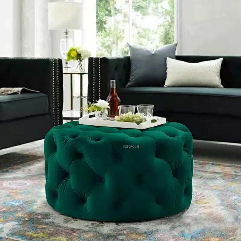 Banc design en velours circulaire capitonné