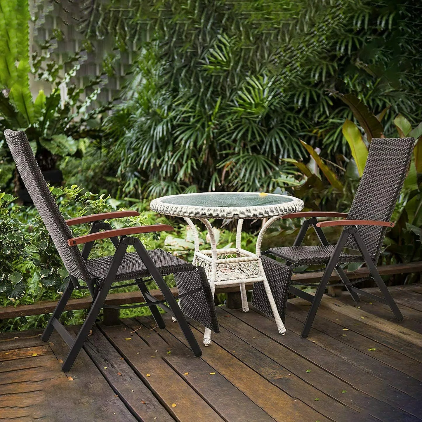 Chaise de jardin rotin gris pliable accoudoirs bois