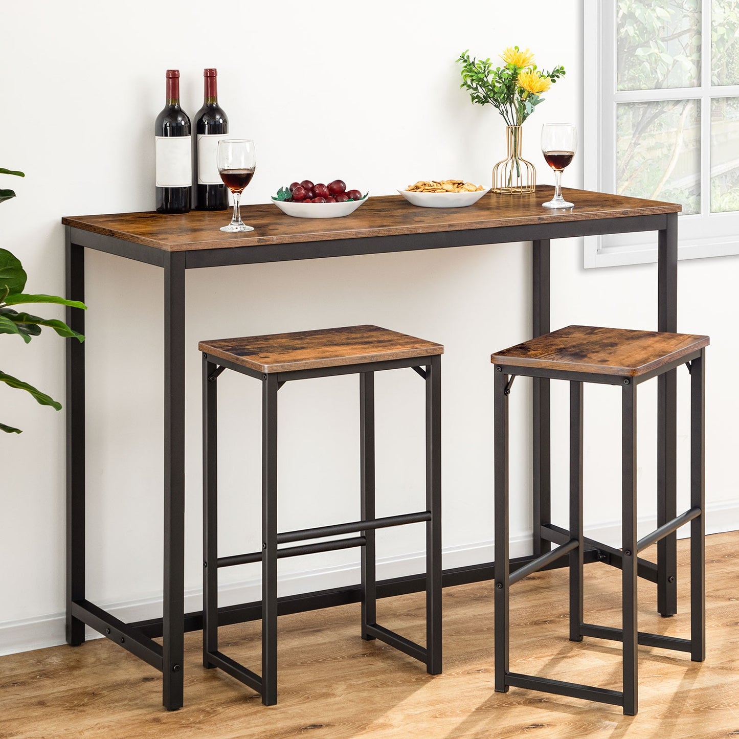 Tabouret de bar industriel hauteur 65 cm rectangulaire (lot de 2)