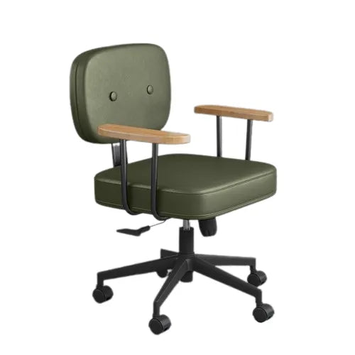 Chaise de bureau scandinave contemporaine sur roulettes avec accoudoirs bois