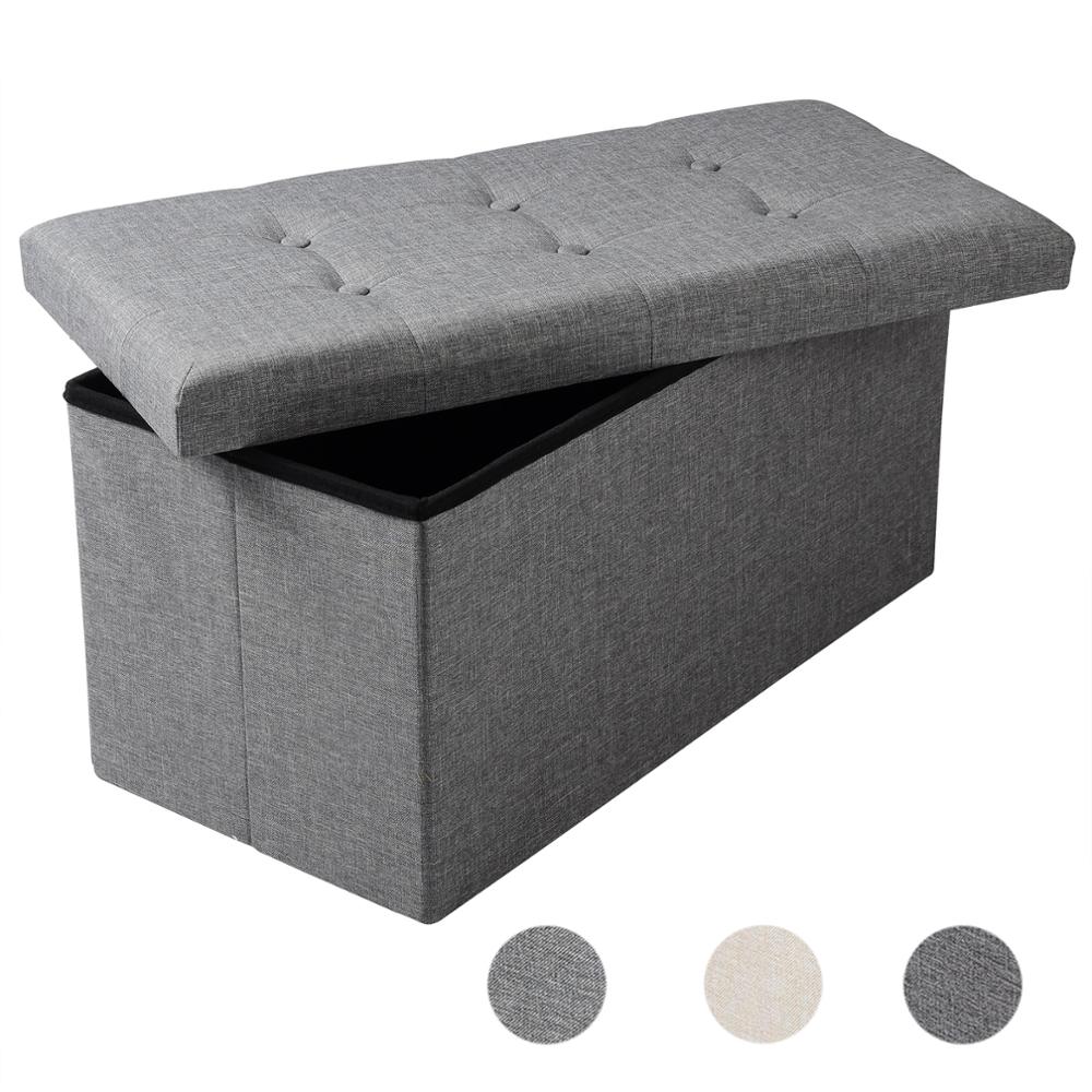 Banc de rangement pliable en tissu avec couvercle capitonné