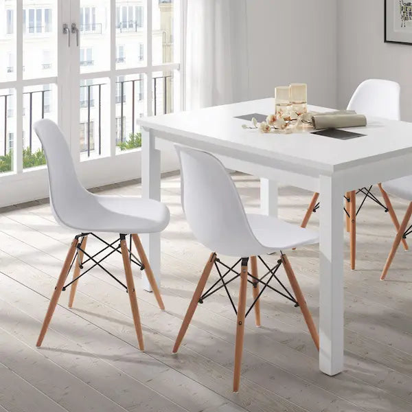 Chaise scandinave lot de 6 en plastique blanc et pieds en bois