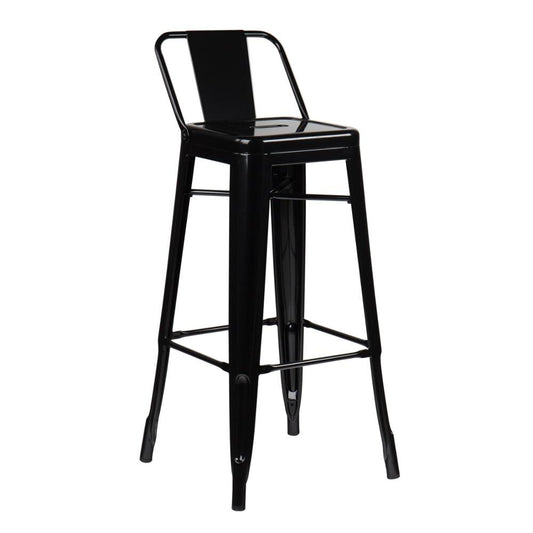 Tabouret de bar industriel en métal avec dossier et repose pieds