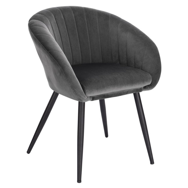 Chaise design en velours gris et métal avec assise confort