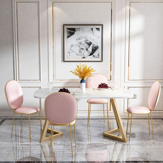 chaise salle à manger medaillon en velours rose