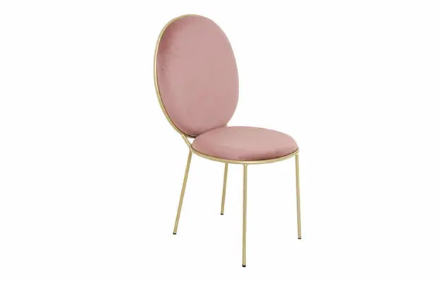 Chaise médaillon moderne en velours rose et métal doré