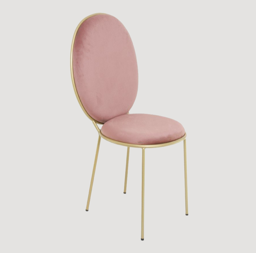 Chaise médaillon moderne avec assise en velours et cadre en métal doré