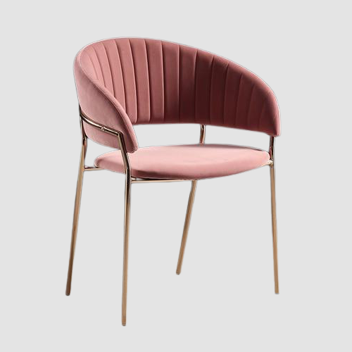 Chaise design velours et métal doré avec dossier incurvé