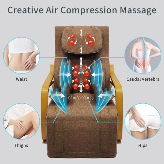 Fauteuil relax en tissu en bois avec option chauffante et massante