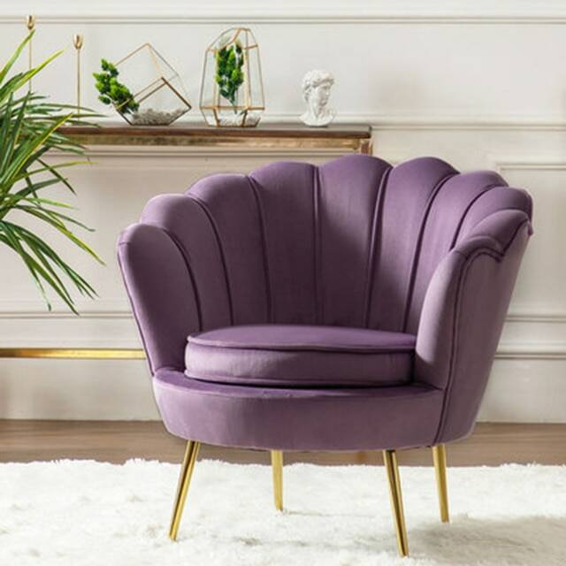 Fauteuil design à dossier fleur large en velours et métal doré