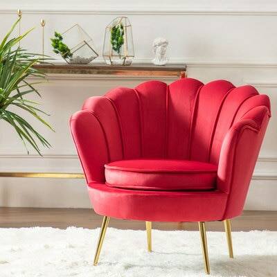 Fauteuil design à dossier fleur large en velours et métal doré