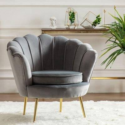 Fauteuil design à dossier fleur large en velours et métal doré