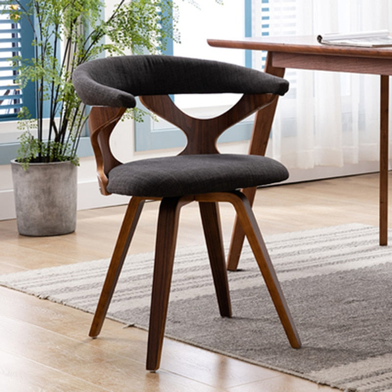 Chaise scandinave design bois et tissu à dossier en demi cercle