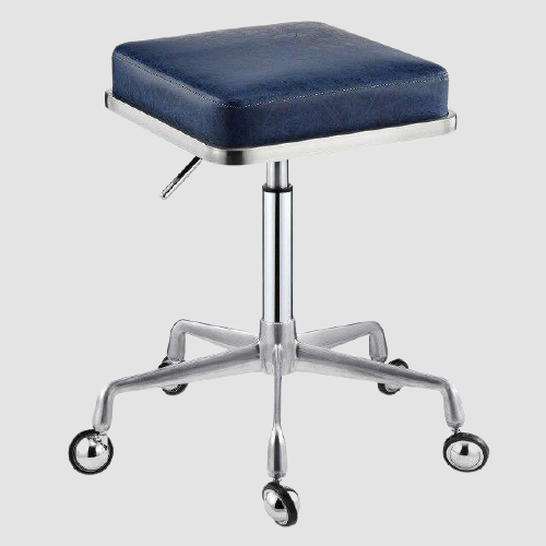 Tabouret à roulettes design avec assise carré et armature inox