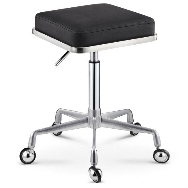 Tabouret à roulettes design avec assise carré et armature inox