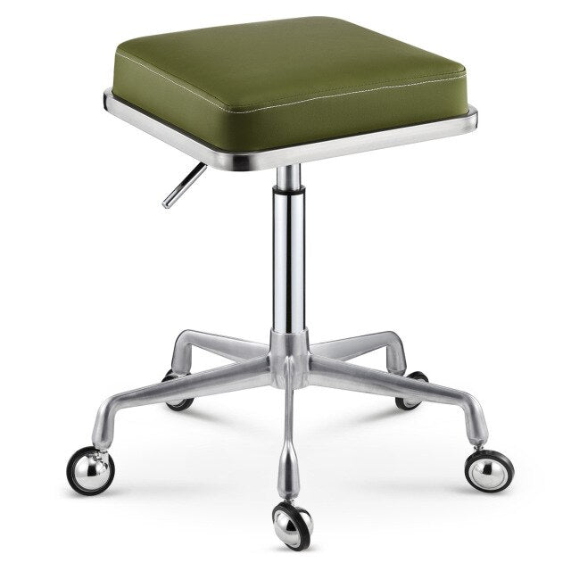Tabouret à roulettes design avec assise carré et armature inox