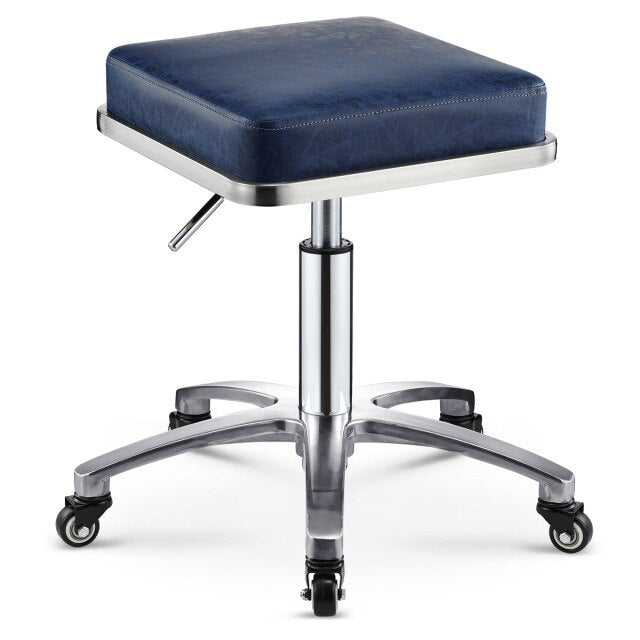 Tabouret à roulettes design avec assise carré et armature inox