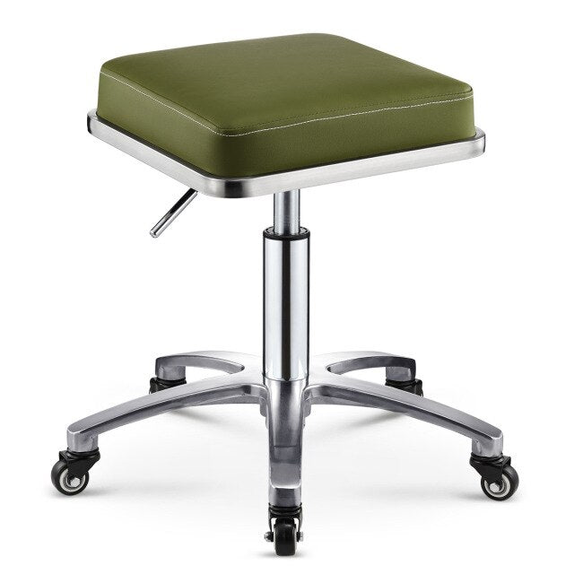 Tabouret à roulettes design avec assise carré et armature inox