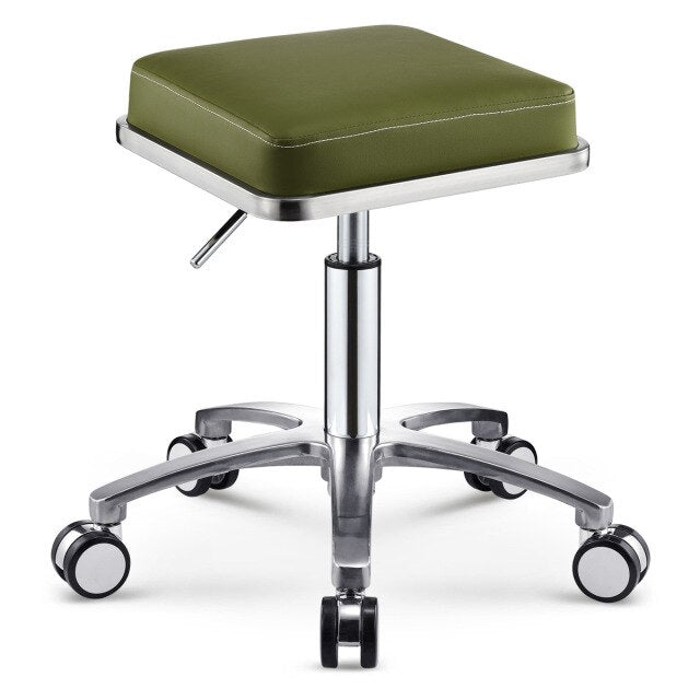 Tabouret à roulettes design avec assise carré et armature inox