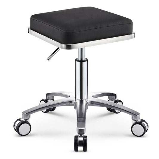 Tabouret à roulettes design avec assise carré et armature inox