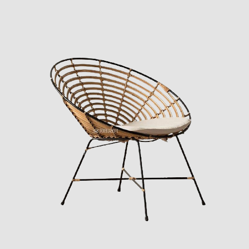 Fauteuil relax scandinave oeuf en métal et rotin