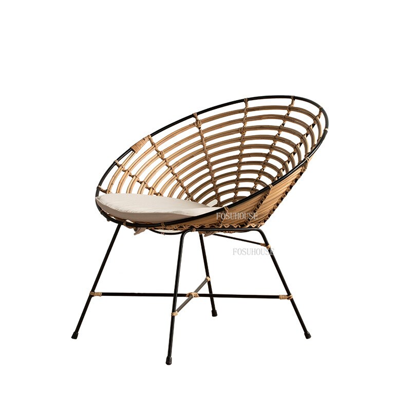 Fauteuil relax scandinave oeuf en métal et rotin