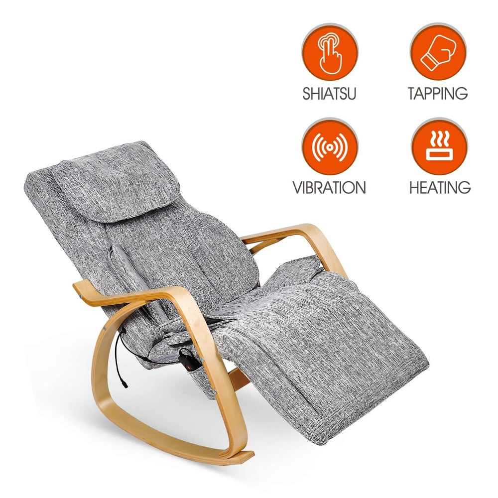 Fauteuil relax en tissu en bois avec option chauffante et massante