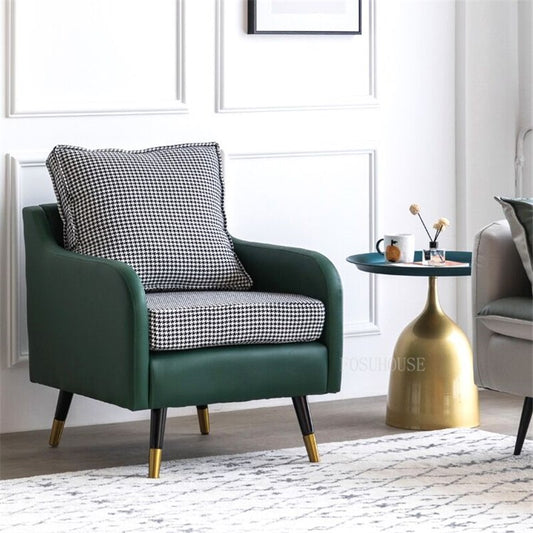 Fauteuil design nordique assise coussin pieds de poule