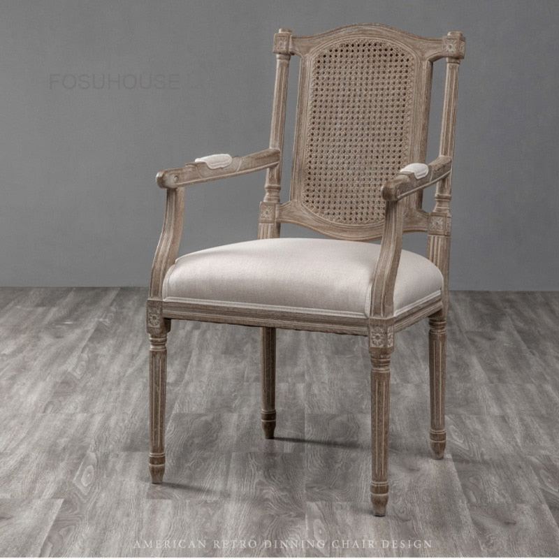 Fauteuil vintage bois et rotin assise rembourrée Gouverneur