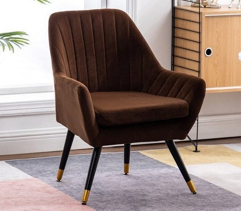 Fauteuil design scandinave en velours surpiqué et pieds en métal