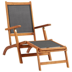 Chaise longue en bois d'acacia et textilène avec accoudoirs