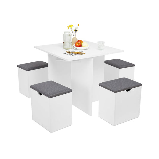 Tabouret en bois blanc par 4 avec table associée ( lot complet )