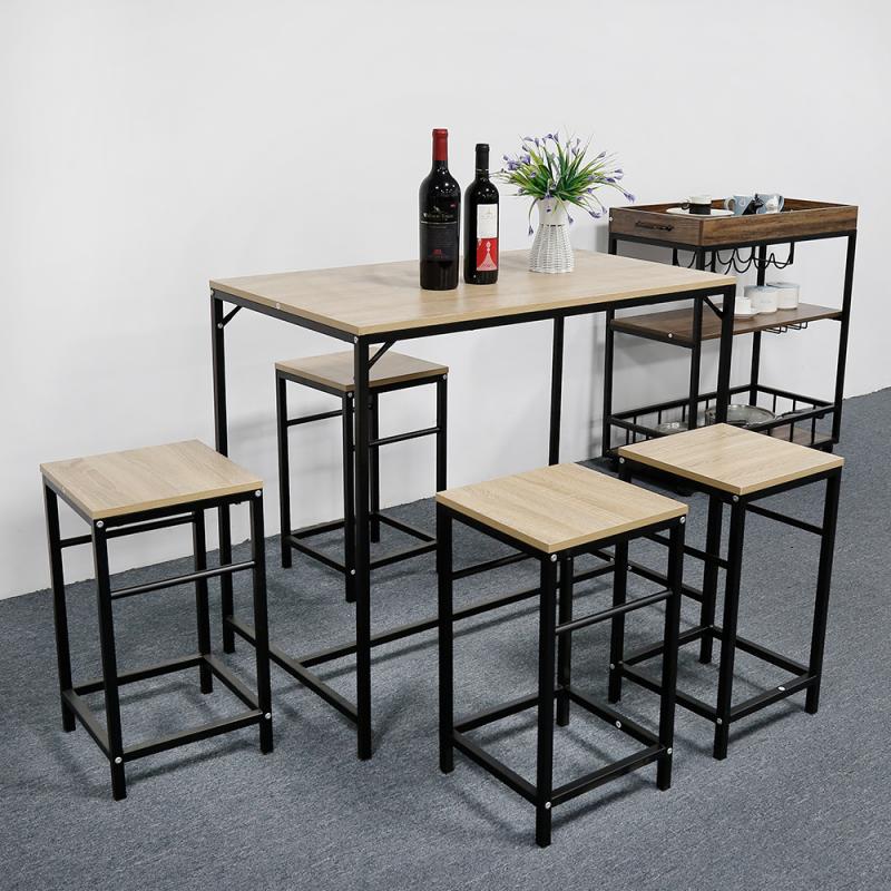 Tabouret industriel bois et métal par 4 avec table (set complet)