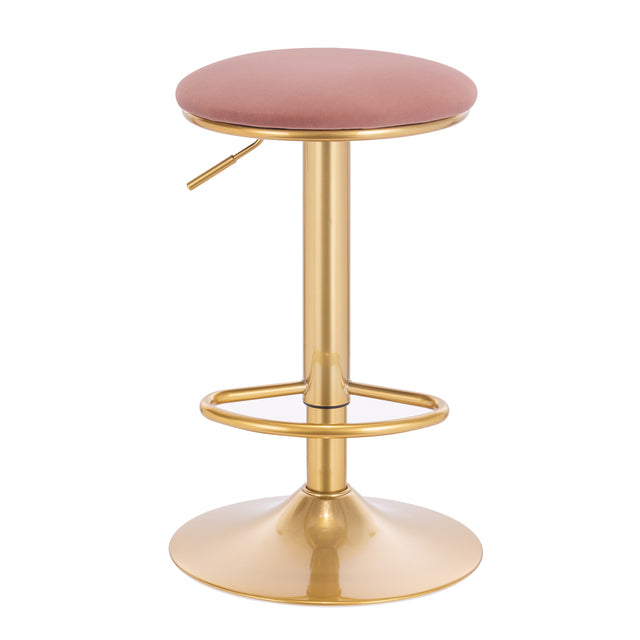 Tabouret de bar réglable à pied doré avec assise ronde rembourré
