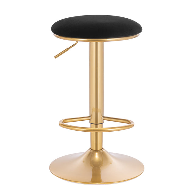Tabouret de bar réglable à pied doré avec assise ronde rembourré