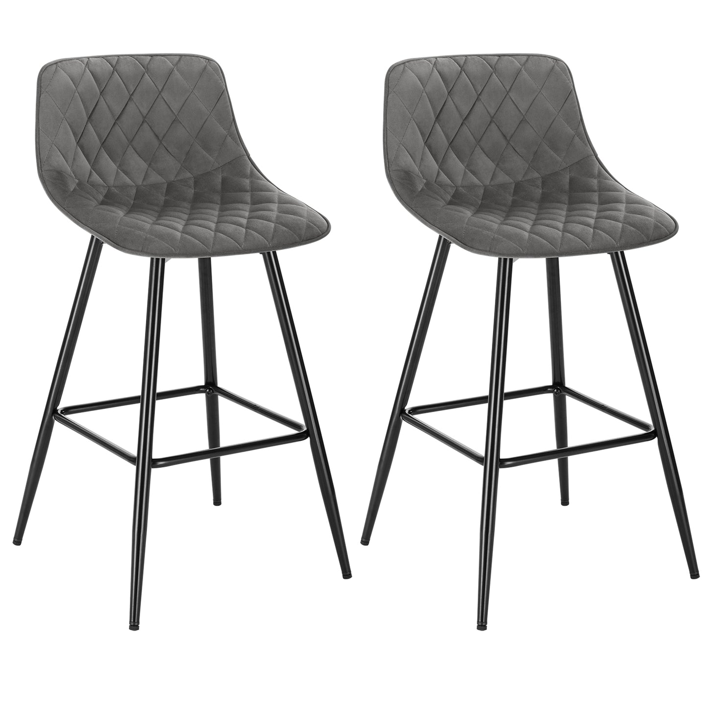 Chaise de bar avec assise en velours quadrillé et pieds en métal noir