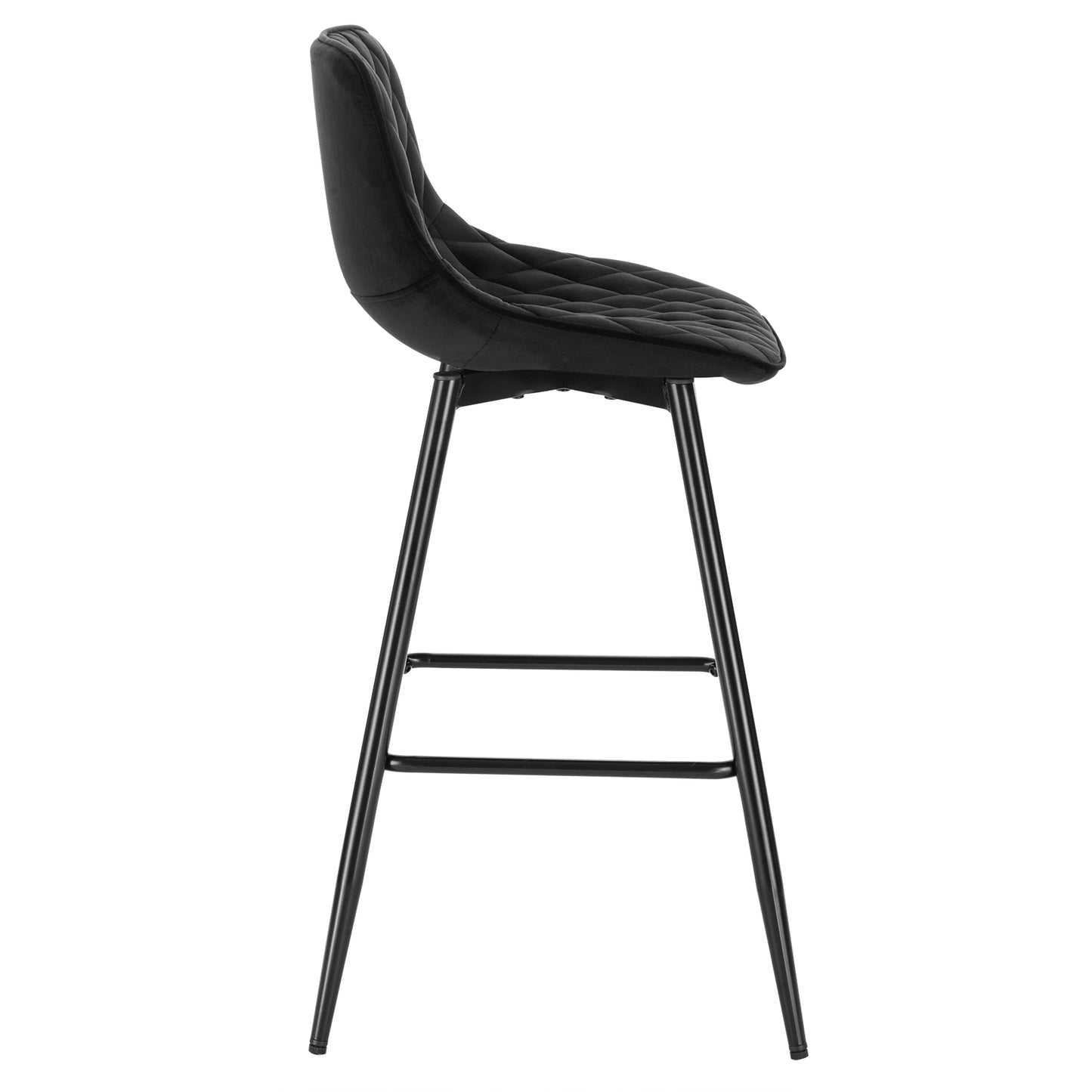 Chaise de bar avec assise en velours quadrillé et pieds en métal noir
