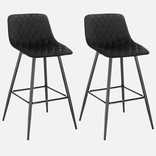 Chaise de bar avec assise en velours quadrillé et pieds en métal noir