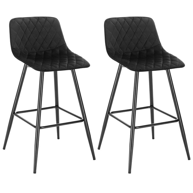 Chaise de bar avec assise en velours quadrillé et pieds en métal noir