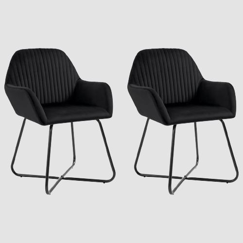 Chaise design de salle à manger en velours noir avec pieds croisés