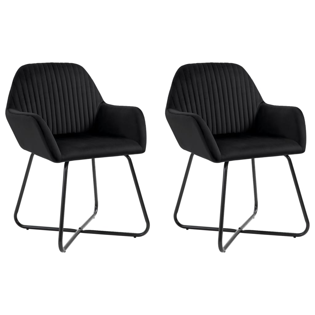 Chaise design de salle à manger en velours noir avec pieds croisés
