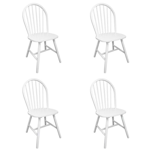 Chaise vintage de salle à manger en bois blanc à dossier arrondi