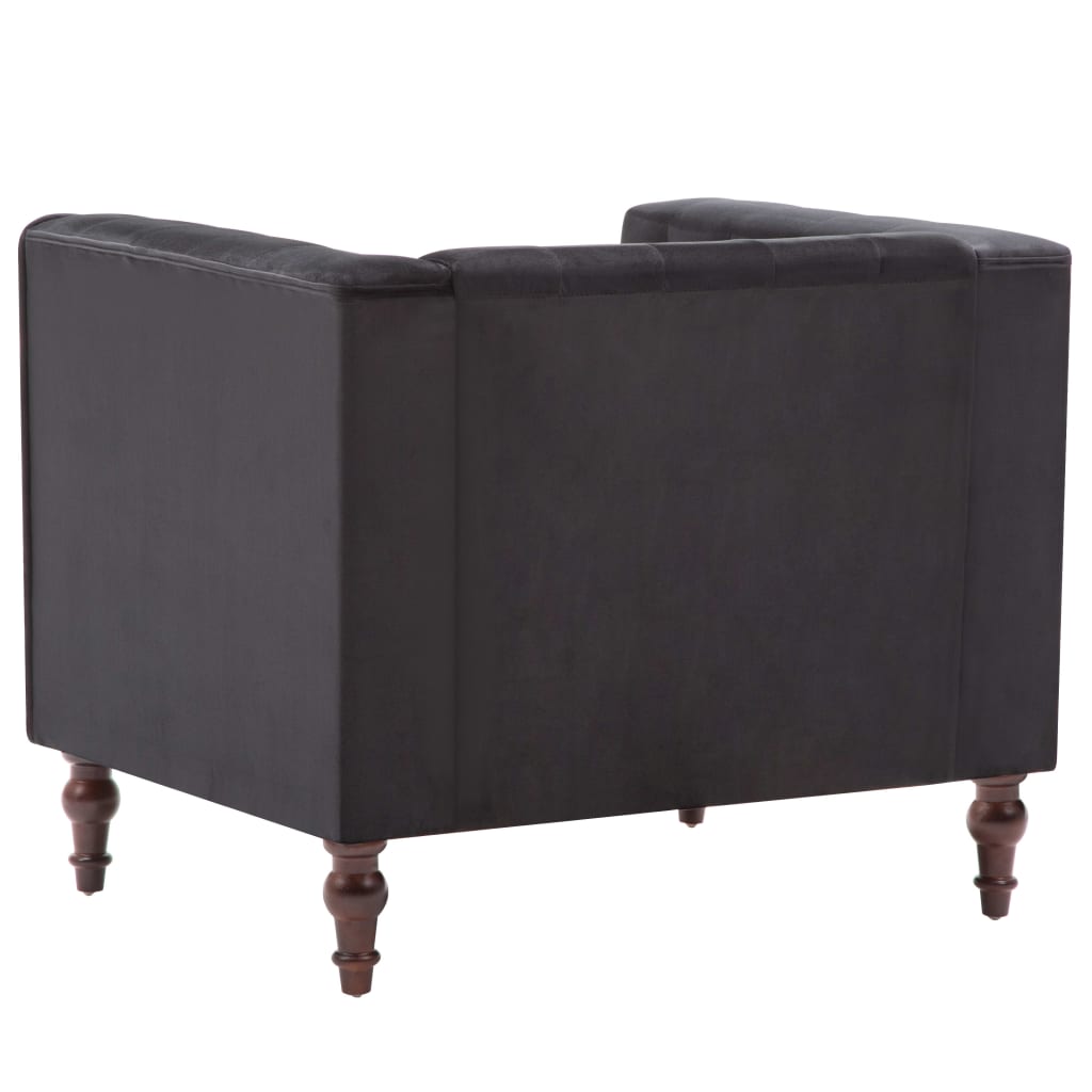 Fauteuil chesterfield velours noir, vue de dos