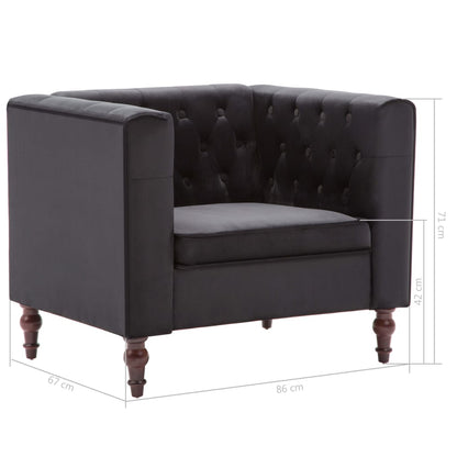 Schéma des dimensions du fauteuil chesterfield : 86 x 67 x 71 cm, assise à 42 cm