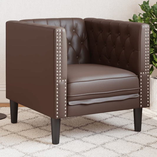 Fauteuil chesterfield marron en situation dans un salon