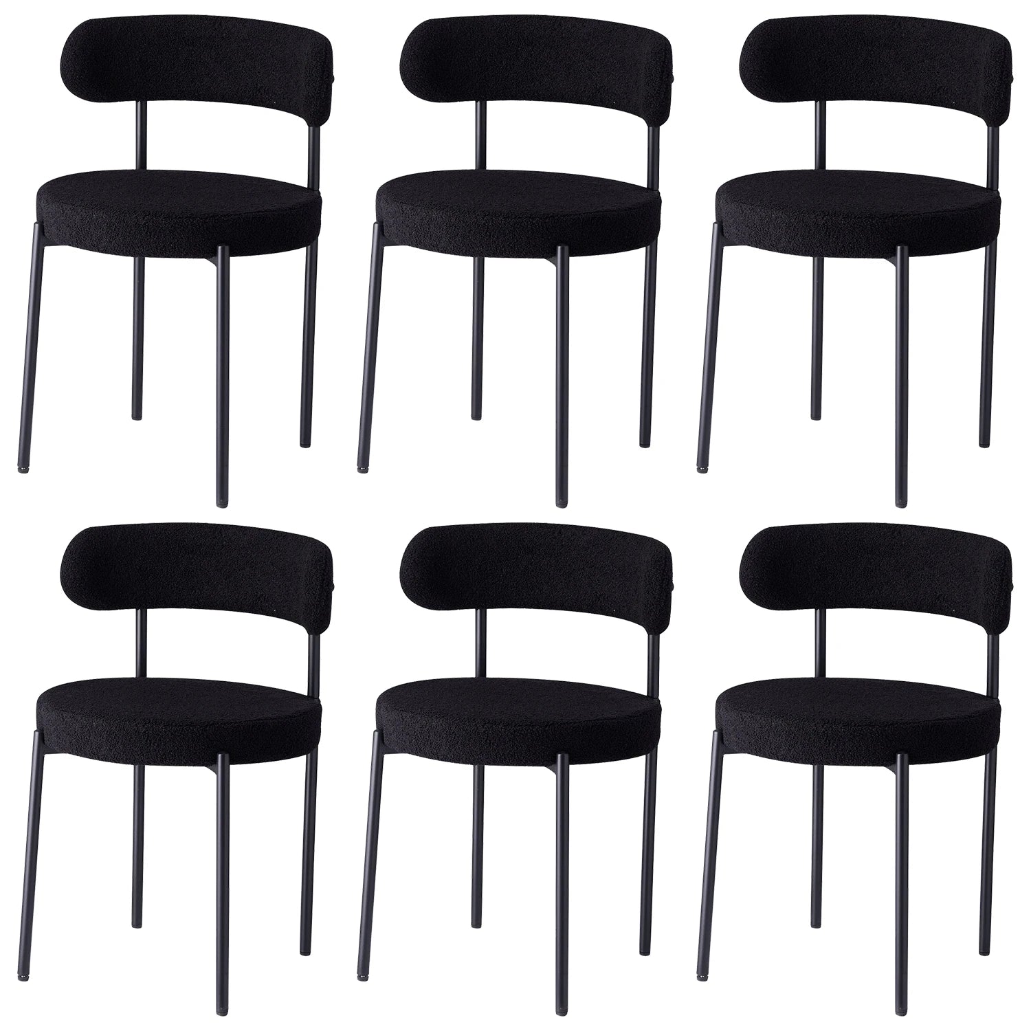 set de 6 Chaises scandinaves noire salle a manger velours texturé architecture metal noir