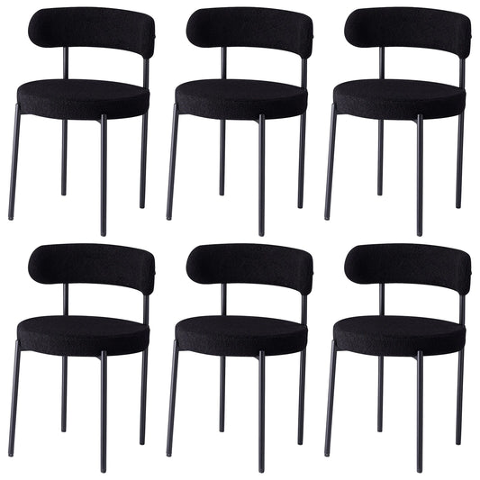 set de 6 Chaises scandinaves noire salle a manger velours texturé architecture metal noir