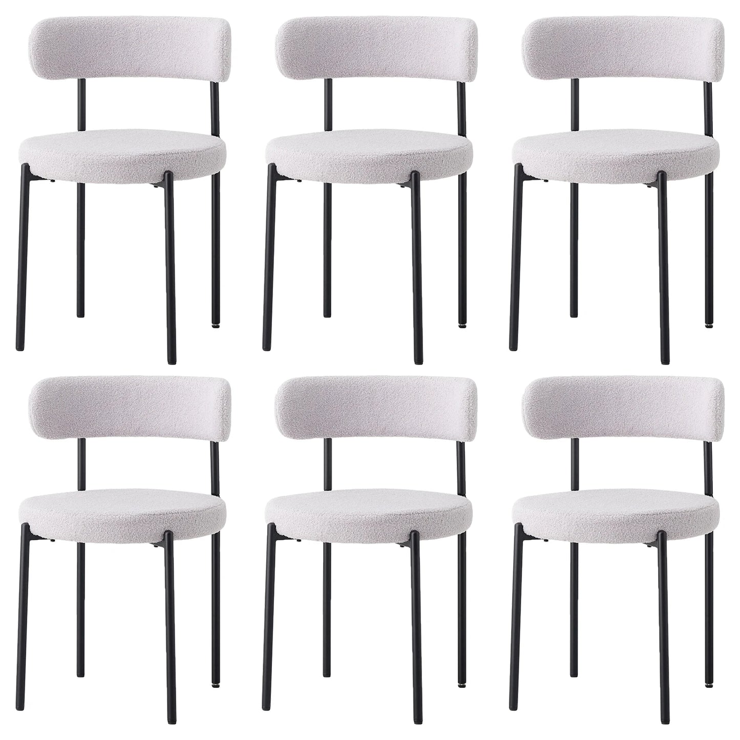 Chaise scandinave blanche salle a manger velours texturé architecture metal noir (Lot de  6)
