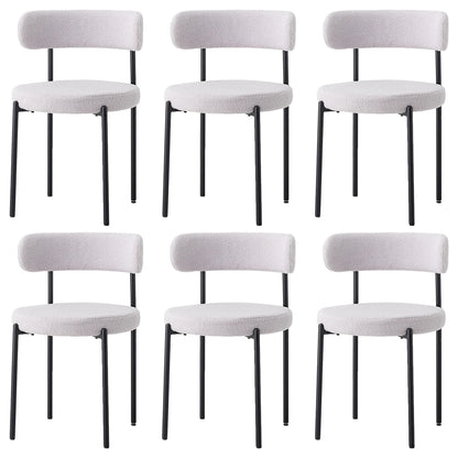 Chaise scandinave blanche salle a manger velours texturé architecture metal noir (Lot de  6)