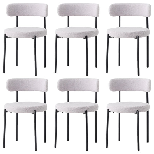 Chaise scandinave blanche salle a manger velours texturé architecture metal noir (Lot de  6) – Gris